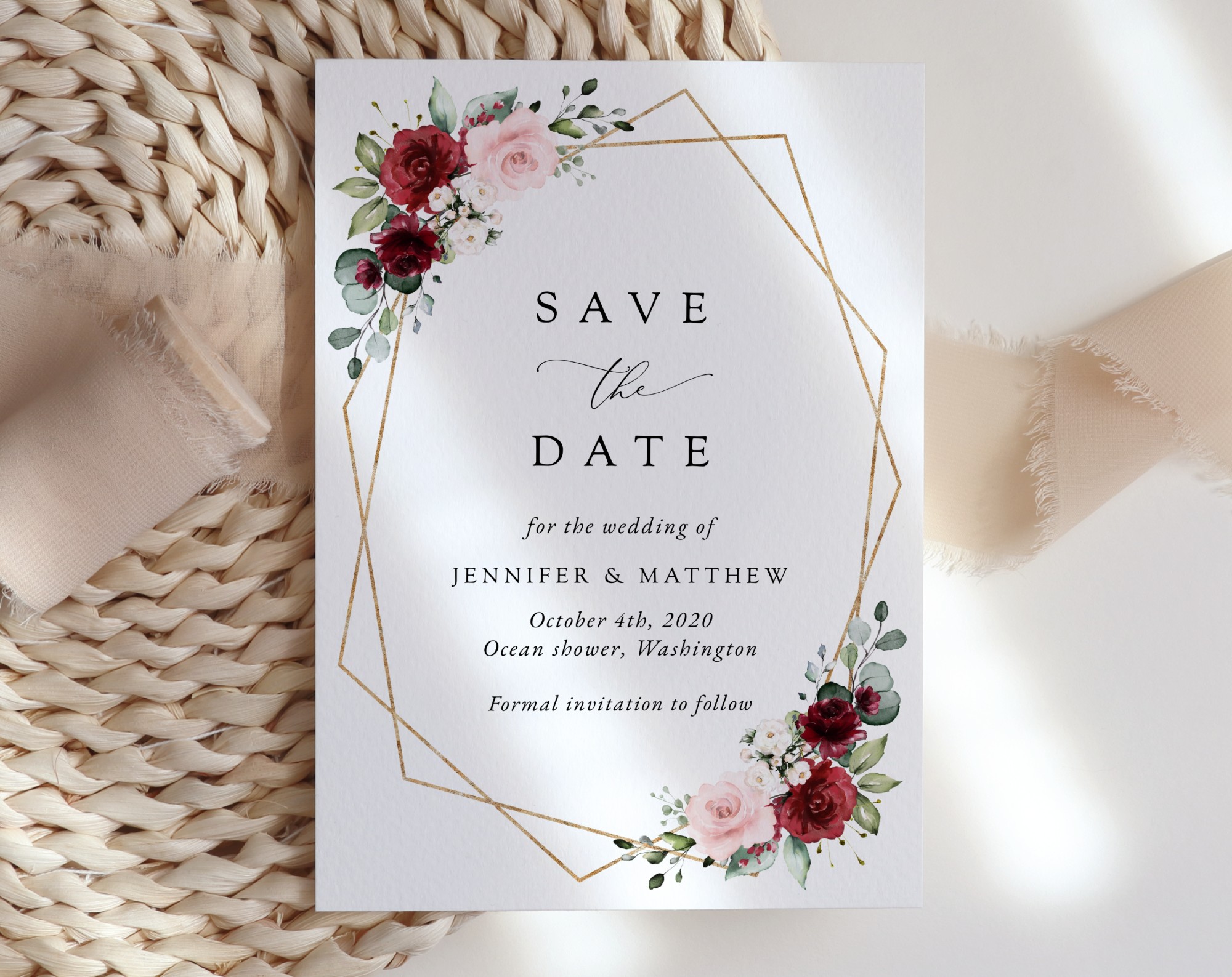 Burgundy and Pink Flowers Save the Date, Wedding Stationery, Printable File, Edit Yourself, SH36 Burgundy and Pink Flowers Save the Date, Wedding Stationery, Printable File, Edit Yourself, SH36