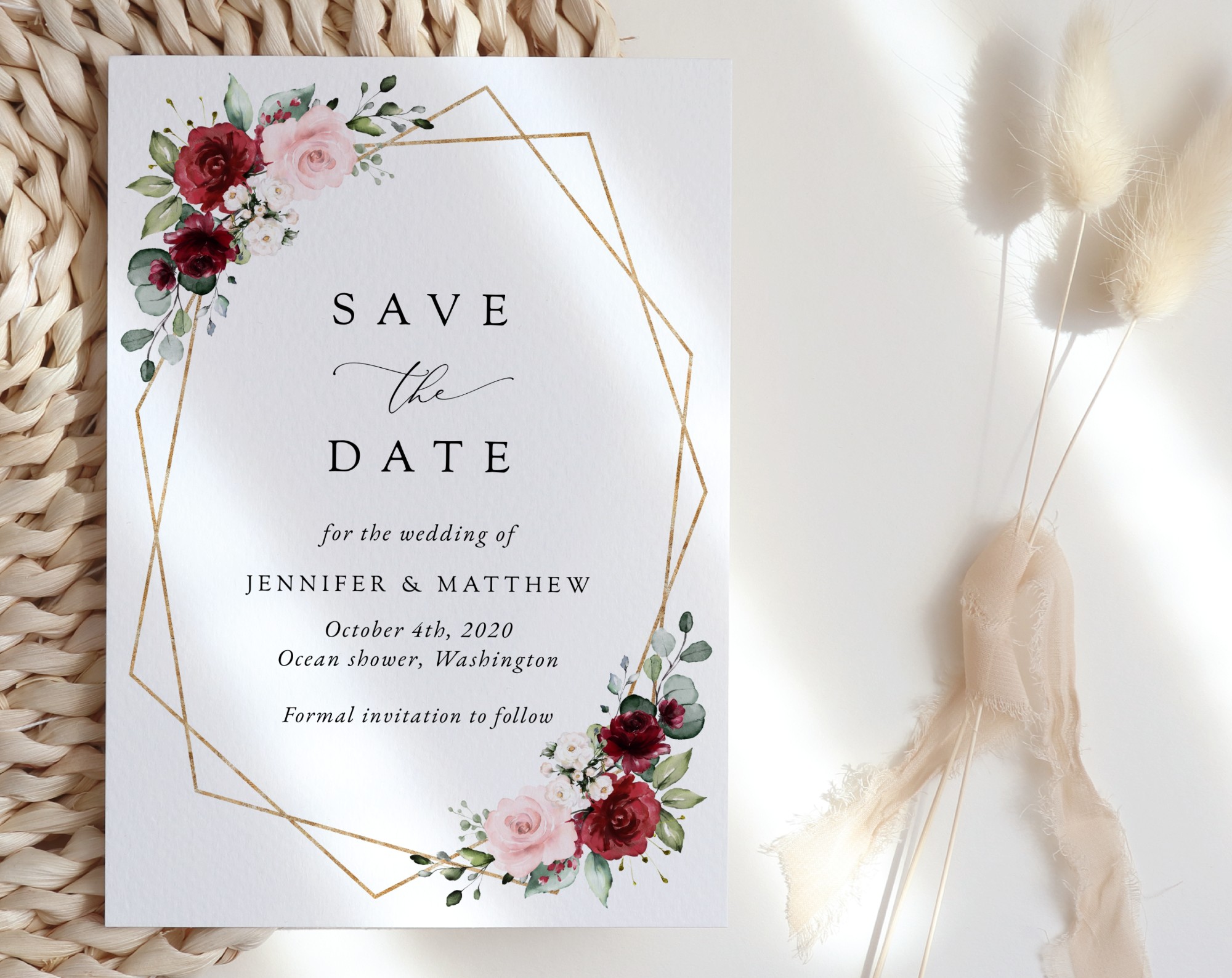 Burgundy and Pink Flowers Save the Date, Wedding Stationery, Printable File, Edit Yourself, SH36 Burgundy and Pink Flowers Save the Date, Wedding Stationery, Printable File, Edit Yourself, SH36
