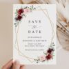 Burgundy and Pink Flowers Save the Date, Wedding Stationery, Printable File, Edit Yourself, SH36 Burgundy and Pink Flowers Save the Date, Wedding Stationery, Printable File, Edit Yourself, SH36