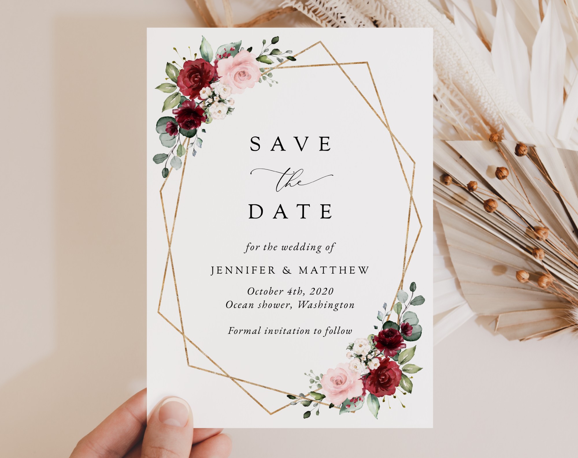 Burgundy and Pink Flowers Save the Date, Wedding Stationery, Printable File, Edit Yourself, SH36 Burgundy and Pink Flowers Save the Date, Wedding Stationery, Printable File, Edit Yourself, SH36