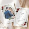Burgundy and Pink Flowers Save the Date, Wedding Stationery, Printable File, Edit Yourself, SH36 Burgundy and Pink Flowers Save the Date, Wedding Stationery, Printable File, Edit Yourself, SH36