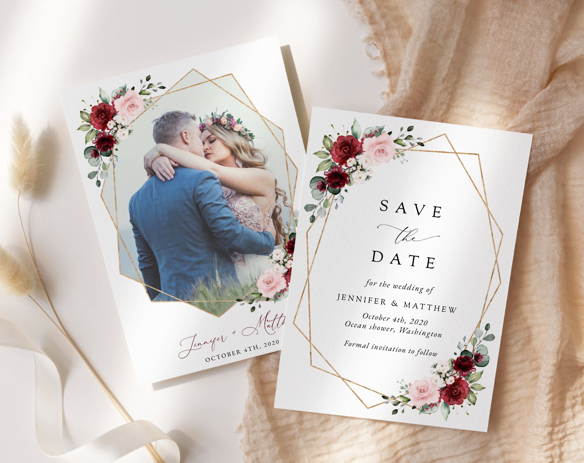 Burgundy and Pink Flowers Save the Date, Wedding Stationery, Printable File, Edit Yourself, SH36 Burgundy and Pink Flowers Save the Date, Wedding Stationery, Printable File, Edit Yourself, SH36