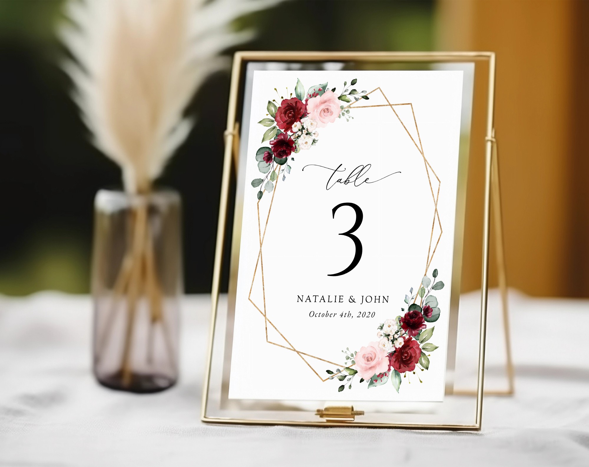 Burgundy and Pink Flowers Table Number Sign, Wedding Sign, Printable File, Edit Yourself, SH36 Burgundy and Pink Flowers Table Number Sign, Wedding Sign, Printable File, Edit Yourself, SH36