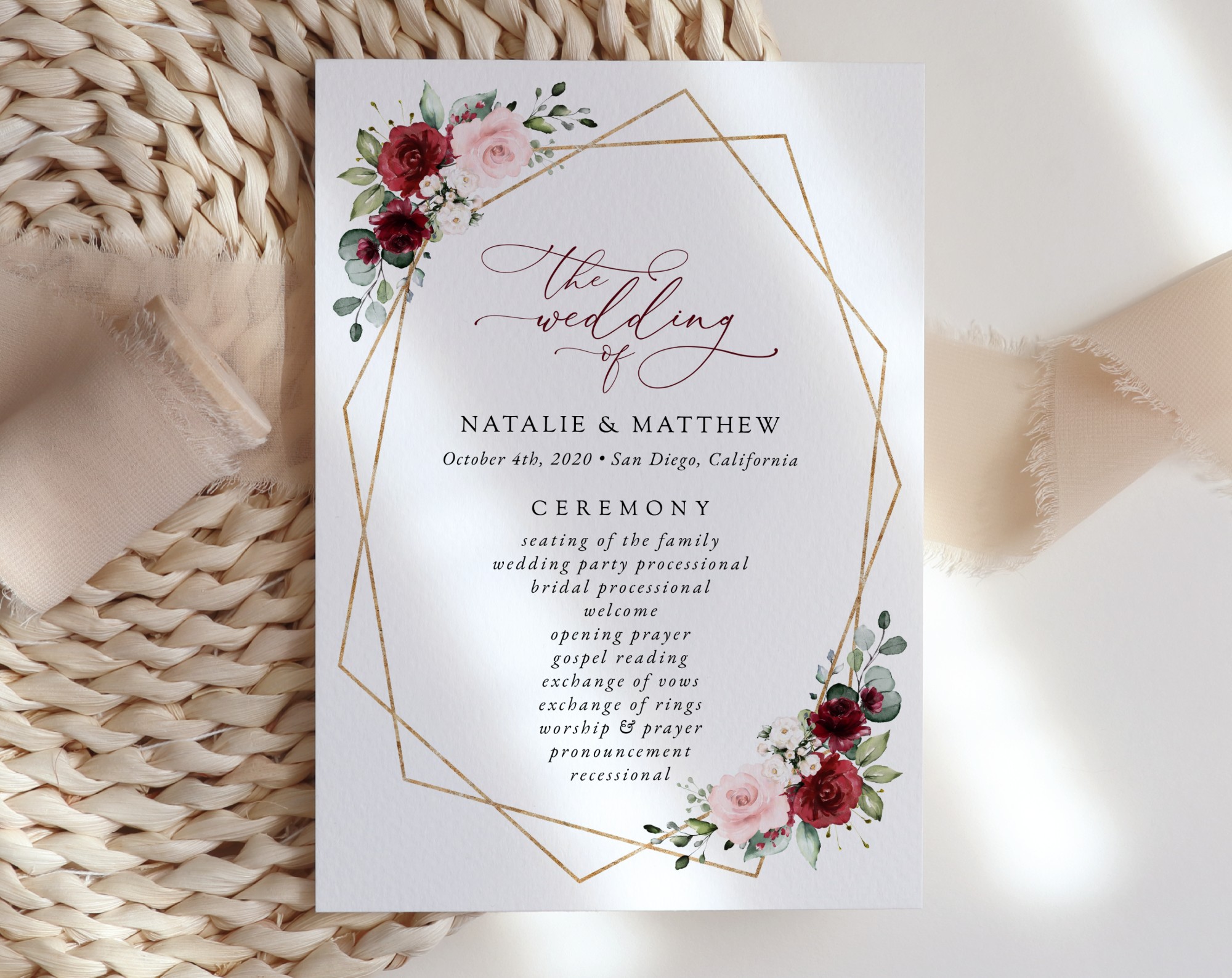 Burgundy and Pink Flowers Wedding Program, Wedding Stationery, Printable File, Edit Yourself, SH36 Burgundy and Pink Flowers Wedding Program, Wedding Stationery, Printable File, Edit Yourself, SH36