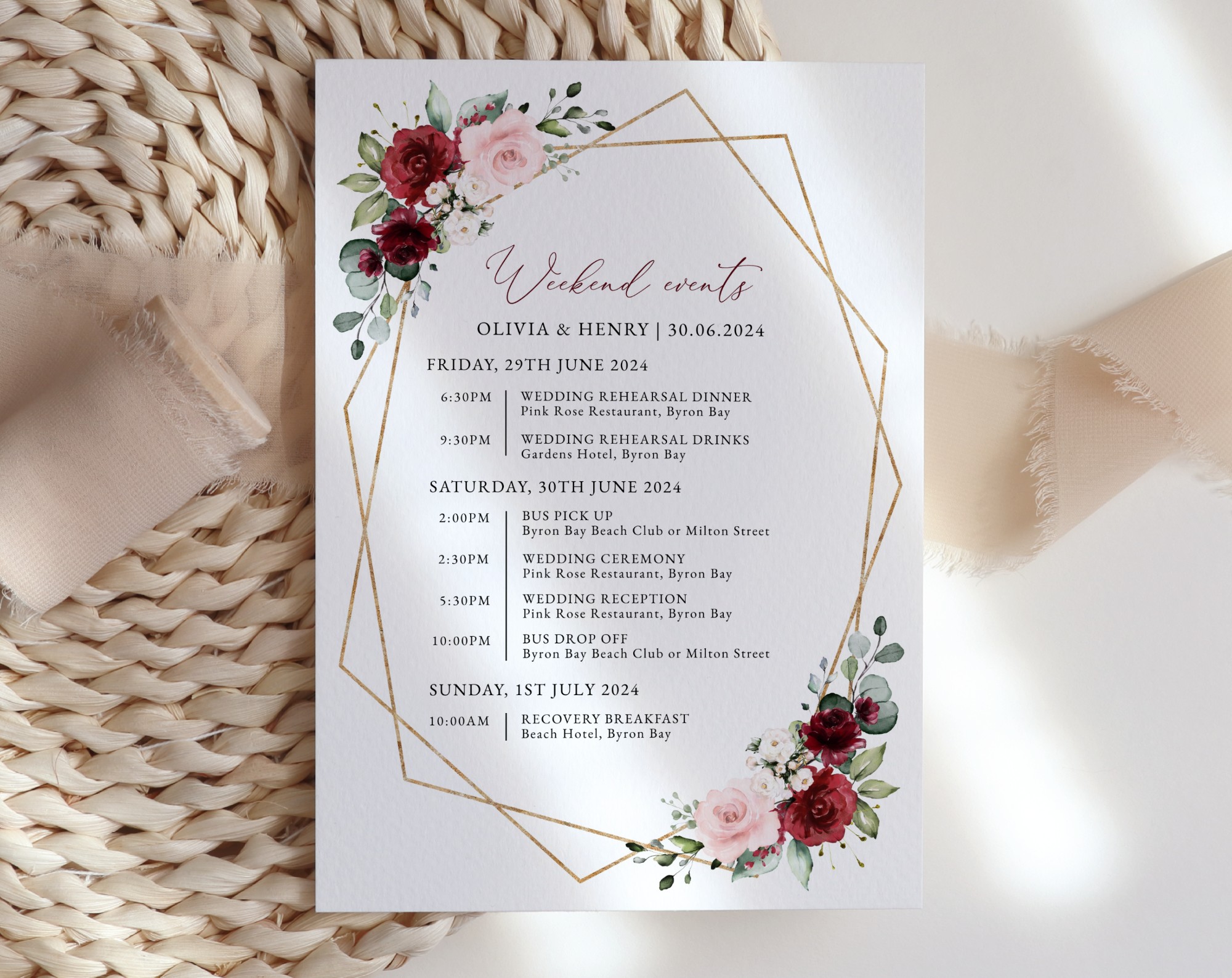 Burgundy and Pink Flowers Wedding Timeline, Wedding Stationery, Printable File, Edit Yourself, SH36 Burgundy and Pink Flowers Wedding Timeline, Wedding Stationery, Printable File, Edit Yourself, SH36