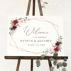 Burgundy and Pink Flowers Welcome Sign, Wedding Sign, Printable File, Edit Yourself, SH36
