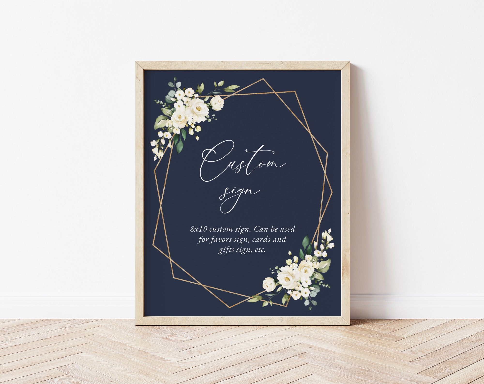 Navy and White Flowers Custom Sign, Wedding Sign, Printable File, Edit Yourself, SH41