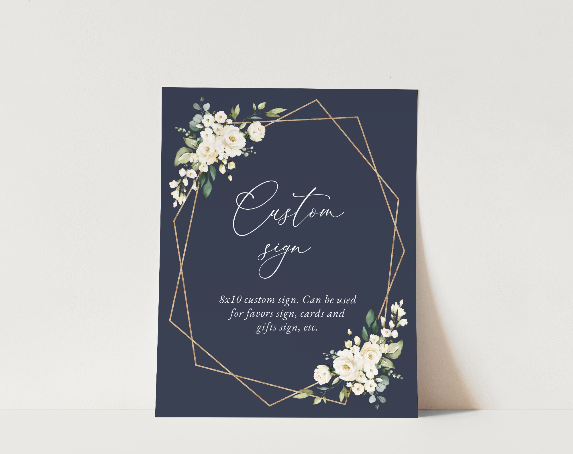 Navy and White Flowers Custom Sign, Wedding Sign, Printable File, Edit Yourself, SH41