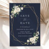 Navy and White Flowers Save the Date, Wedding Stationery, Printable File, Edit Yourself, SH41