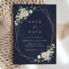 Navy and White Flowers Save the Date, Wedding Stationery, Printable File, Edit Yourself, SH41
