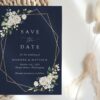 Navy and White Flowers Save the Date, Wedding Stationery, Printable File, Edit Yourself, SH41