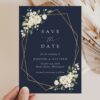 Navy and White Flowers Save the Date, Wedding Stationery, Printable File, Edit Yourself, SH41