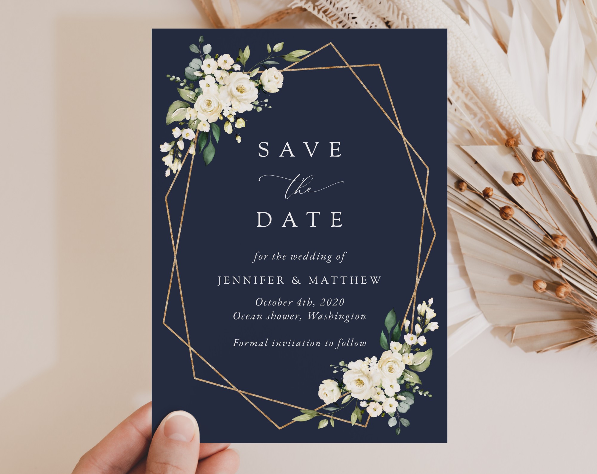 Navy and White Flowers Save the Date, Wedding Stationery, Printable File, Edit Yourself, SH41