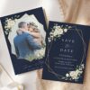 Navy and White Flowers Save the Date, Wedding Stationery, Printable File, Edit Yourself, SH41
