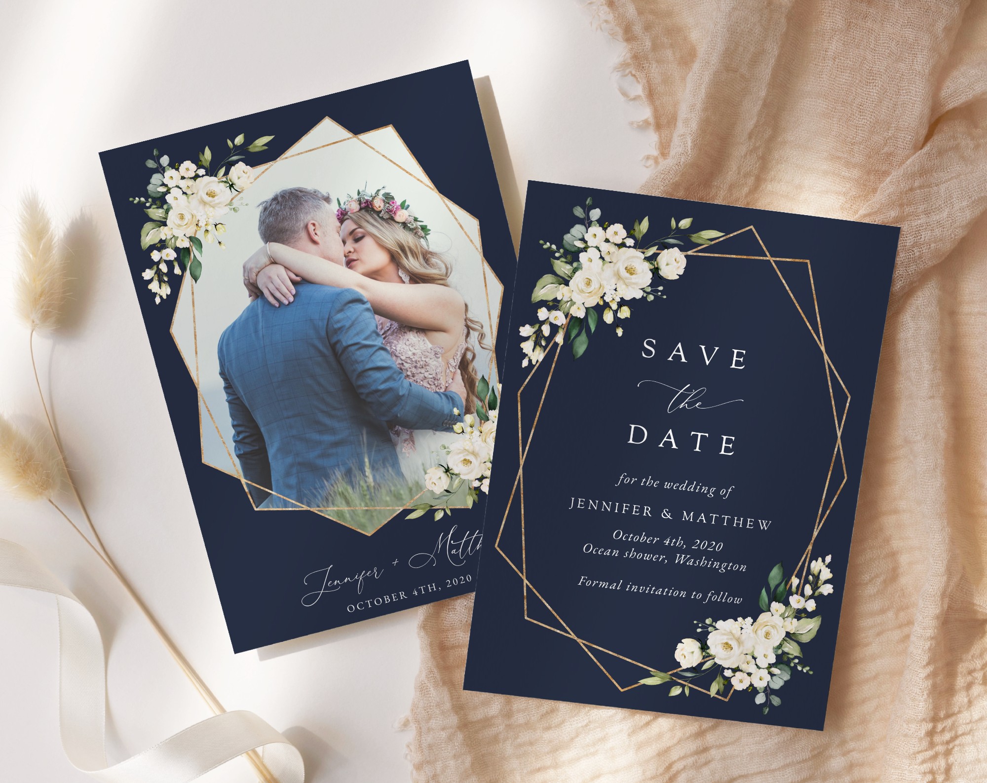 Navy and White Flowers Save the Date, Wedding Stationery, Printable File, Edit Yourself, SH41