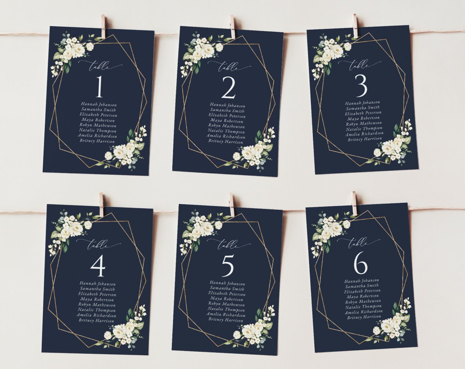 Navy and White Flowers Seating Cards - Find Your Seat