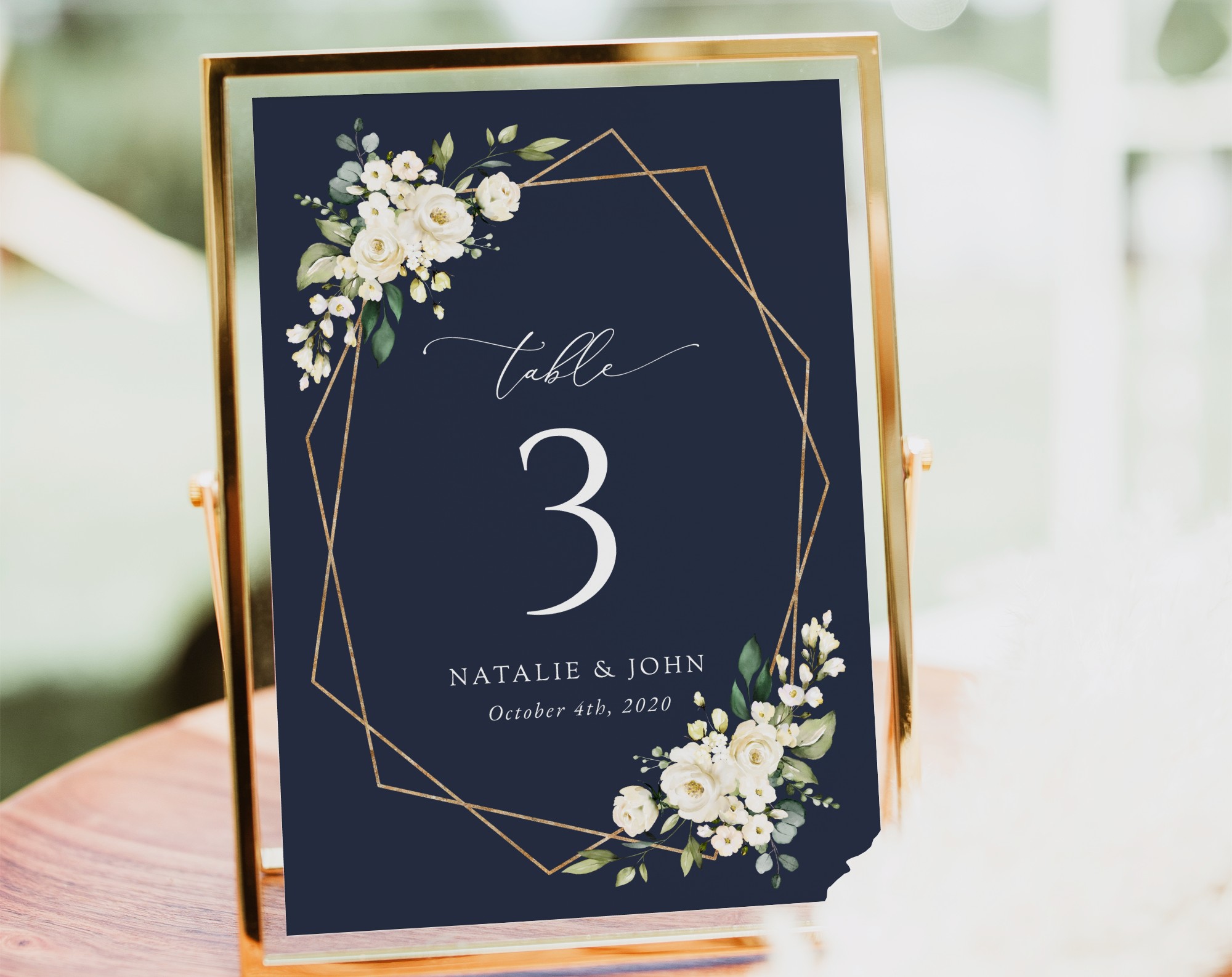 Navy and White Flowers Table Number Sign, Wedding Sign, Printable File, Edit Yourself, SH41