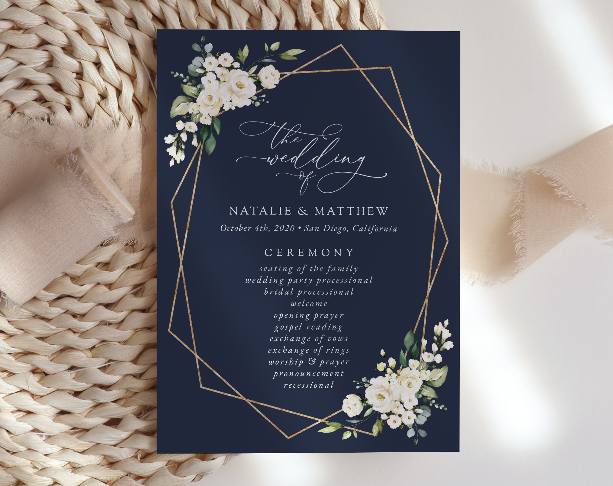 Navy and White Flowers Wedding Program, Wedding Stationery, Printable File, Edit Yourself, SH41 Navy and White Flowers Wedding Program, Wedding Stationery, Printable File, Edit Yourself, SH41