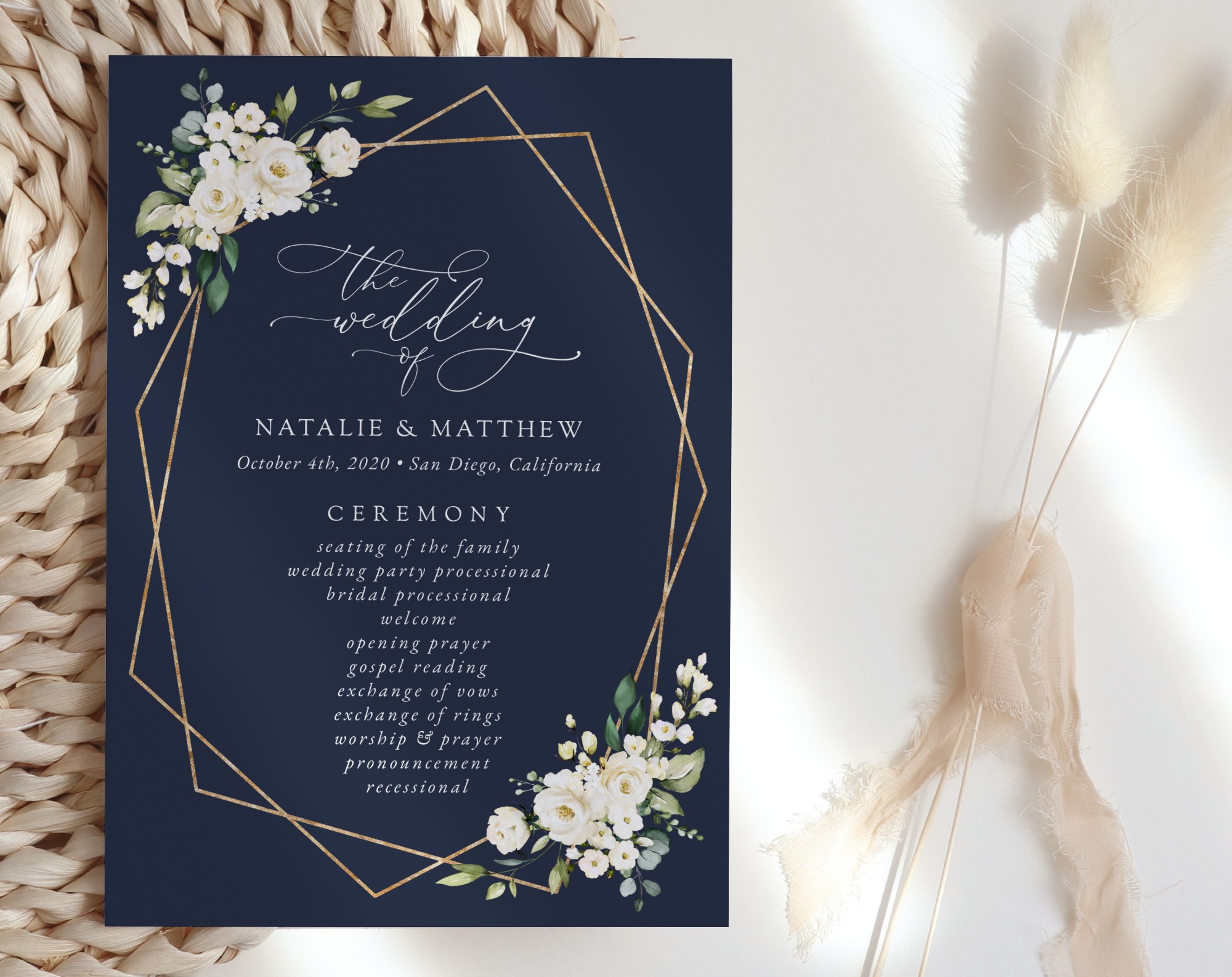 Navy and White Flowers Wedding Program, Wedding Stationery, Printable File, Edit Yourself, SH41 Navy and White Flowers Wedding Program, Wedding Stationery, Printable File, Edit Yourself, SH41