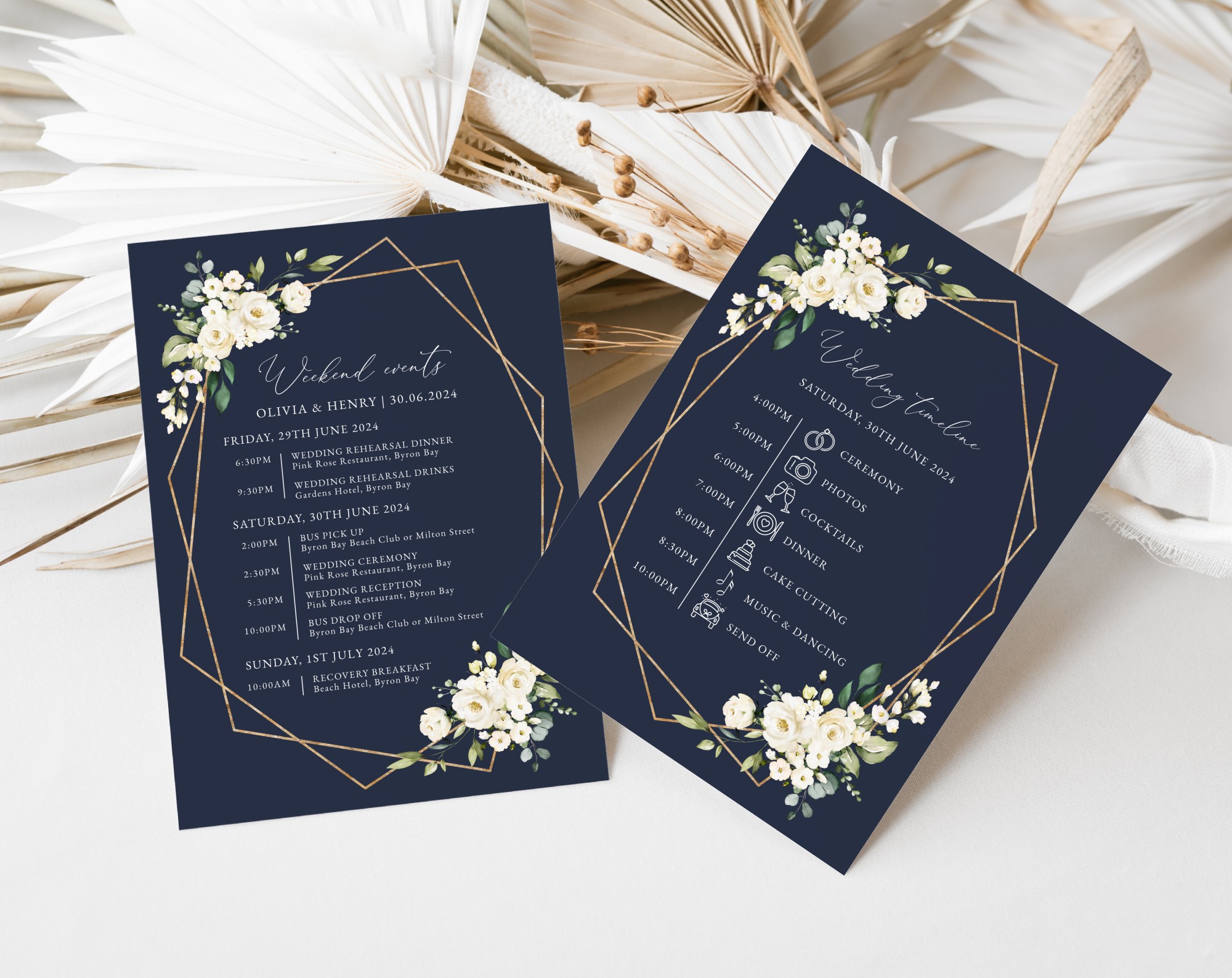 Navy and White Flowers Wedding Timeline, Wedding Stationery, Printable File, Edit Yourself, SH41