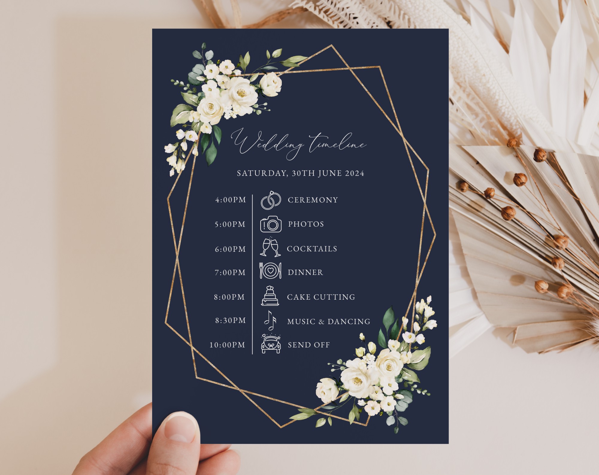 Navy and White Flowers Wedding Timeline, Wedding Stationery, Printable File, Edit Yourself, SH41 Navy and White Flowers Wedding Timeline, Wedding Stationery, Printable File, Edit Yourself, SH41
