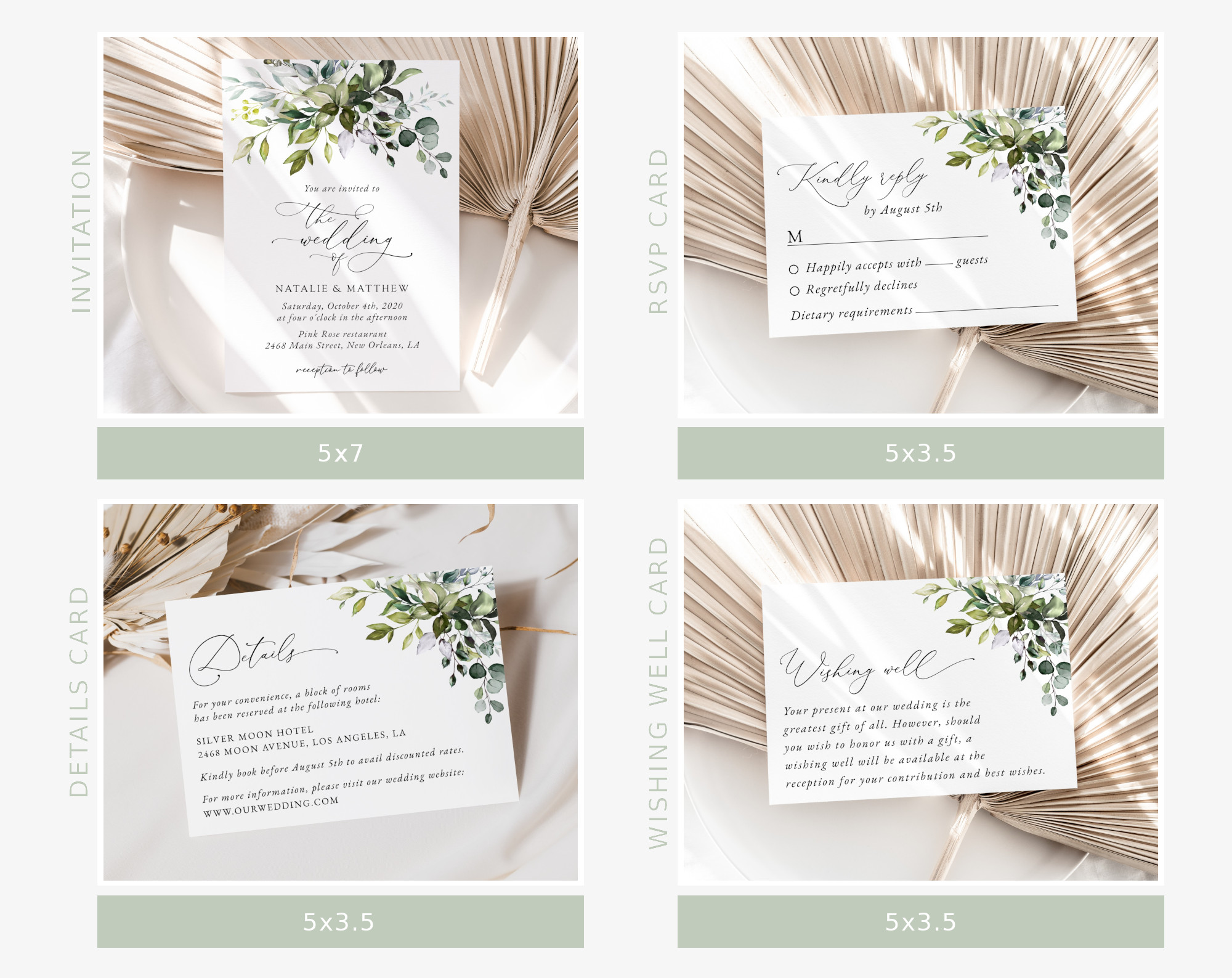 Eucalyptus Leaves Wedding Bundle, Printable File, Edit Yourself, SH45