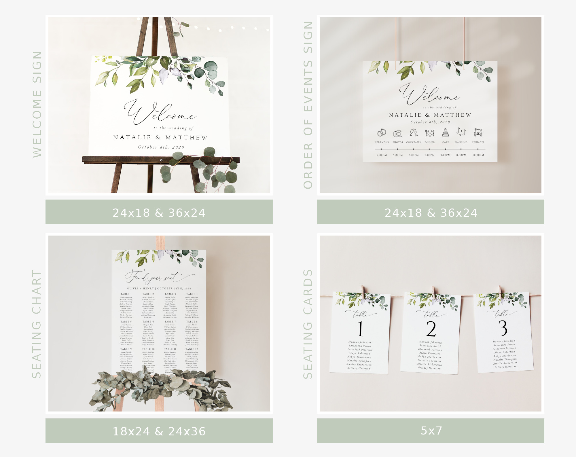 Eucalyptus Leaves Wedding Bundle, Printable File, Edit Yourself, SH45