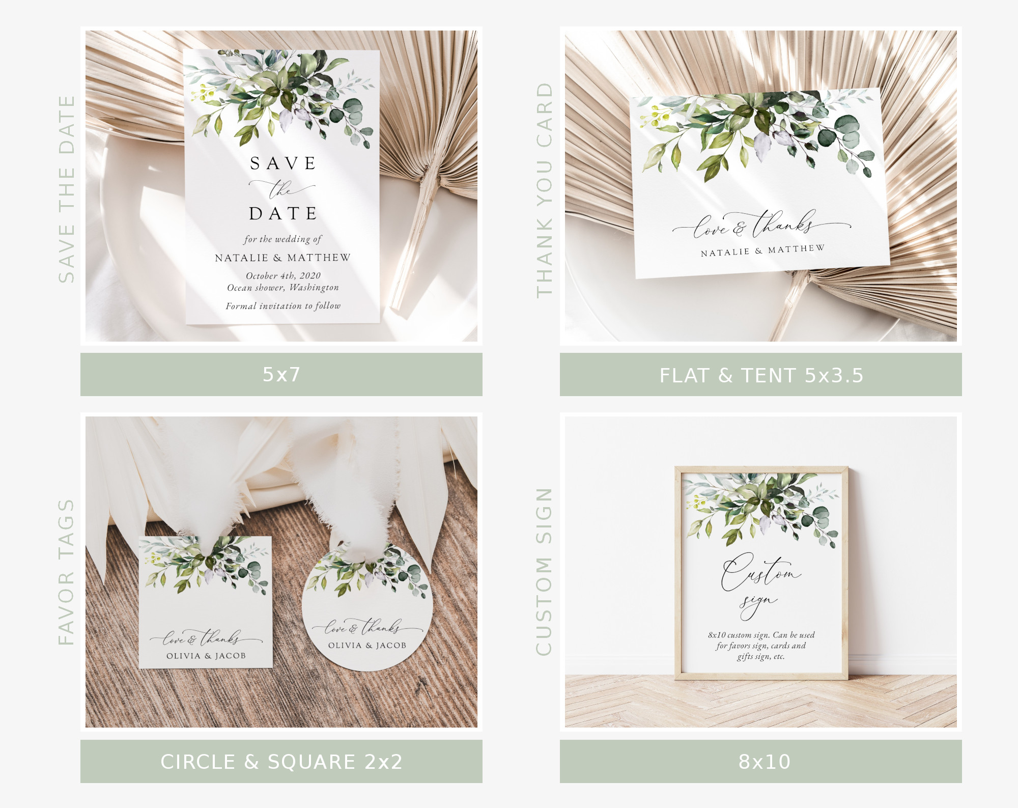 Eucalyptus Leaves Wedding Bundle, Printable File, Edit Yourself, SH45