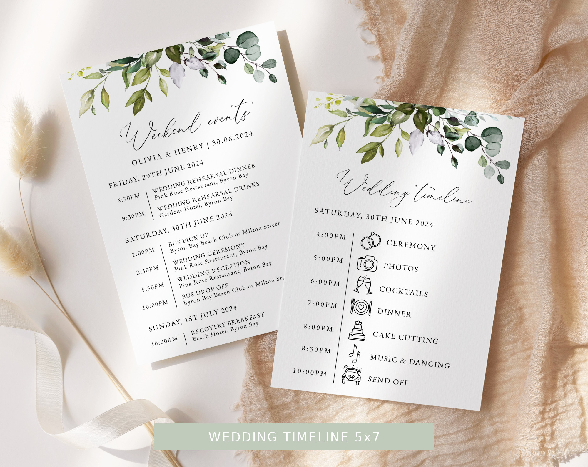 Eucalyptus Leaves Wedding Bundle, Printable File, Edit Yourself, SH45