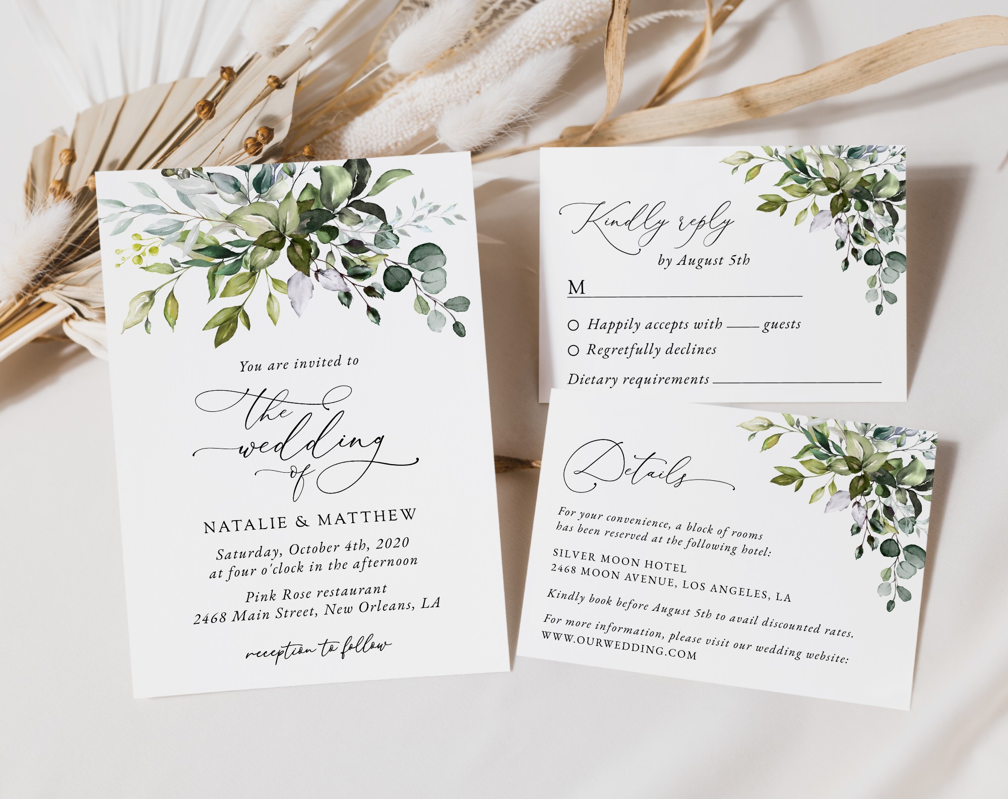 Eucalyptus Leaves Wedding Invitation Suite, Wedding Stationery, Printable File, Edit Yourself, SH45 Eucalyptus Leaves Wedding Invitation Suite, Wedding Stationery, Printable File, Edit Yourself, SH45