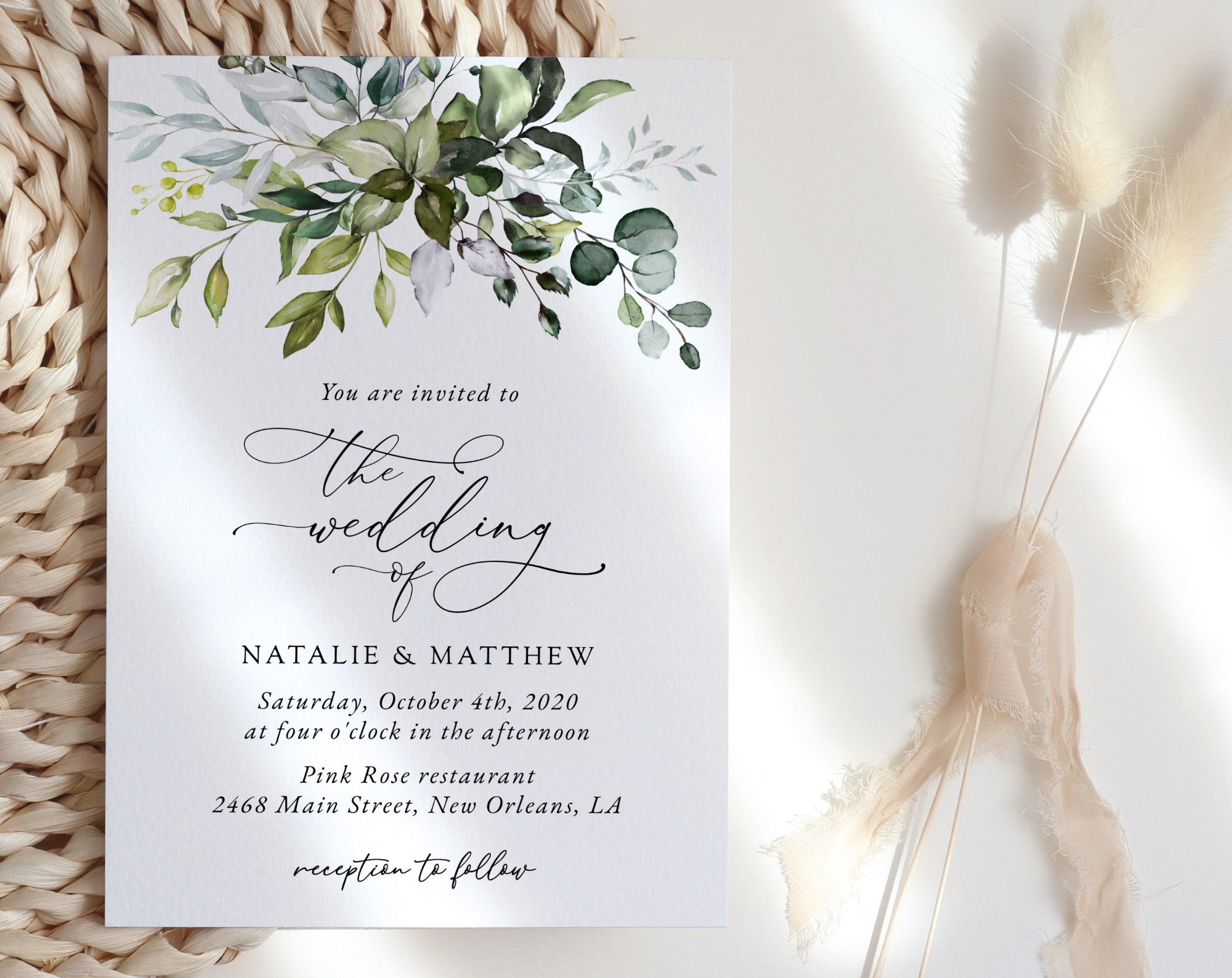 Eucalyptus Leaves Wedding Invitation Suite, Wedding Stationery, Printable File, Edit Yourself, SH45 Eucalyptus Leaves Wedding Invitation Suite, Wedding Stationery, Printable File, Edit Yourself, SH45
