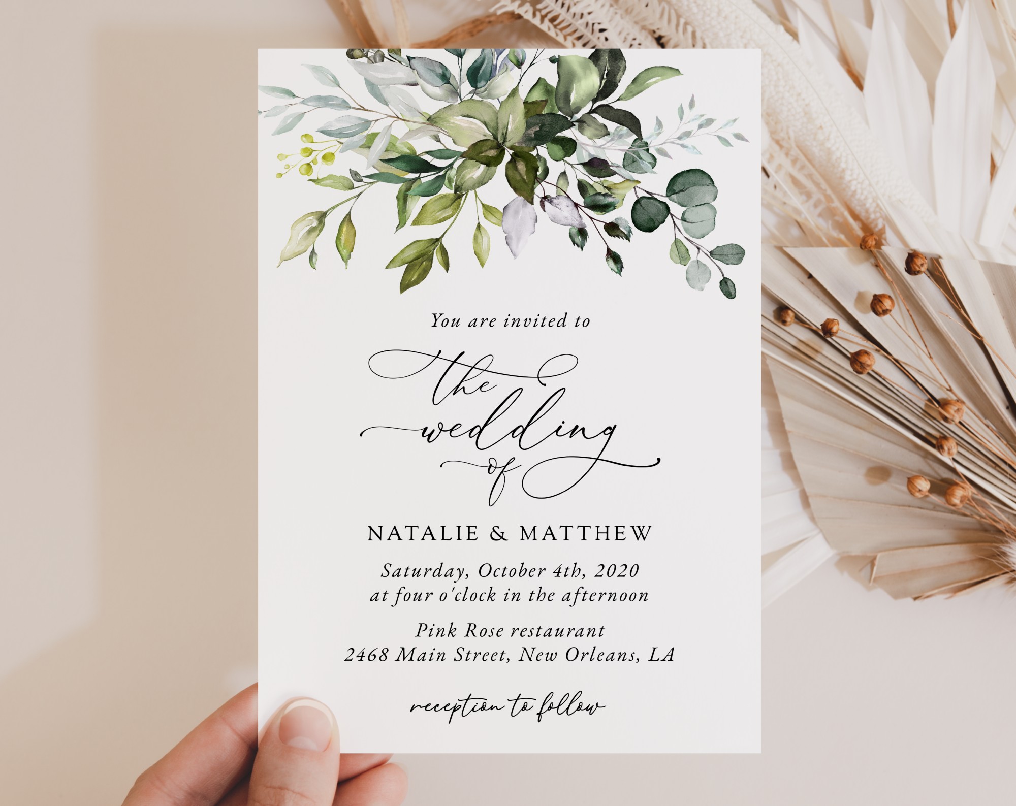 Eucalyptus Leaves Wedding Invitation Suite, Wedding Stationery, Printable File, Edit Yourself, SH45