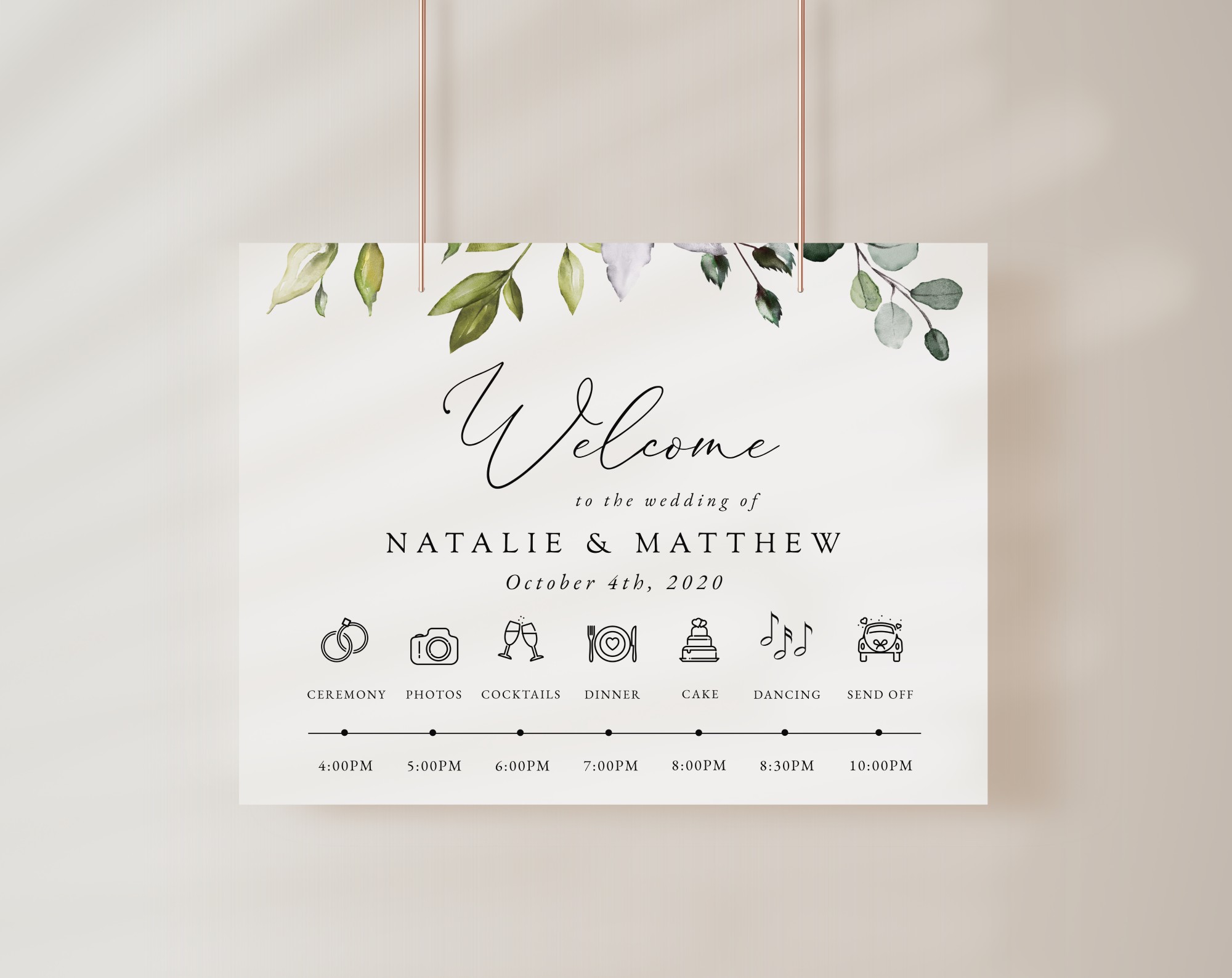 Eucalyptus Leaves Order of Events Sign, Welcome Sign, Printable File, Edit Yourself, SH45