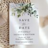 Eucalyptus Leaves Save the Date, Wedding Stationery, Printable File, Edit Yourself, SH45