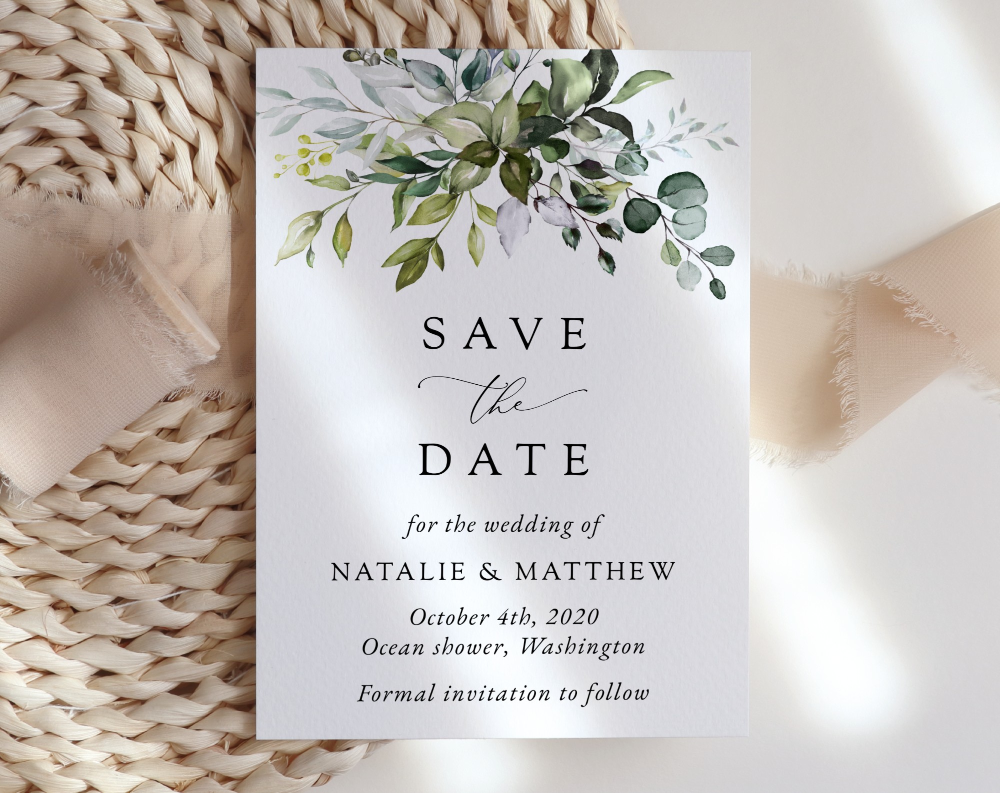 Eucalyptus Leaves Save the Date, Wedding Stationery, Printable File, Edit Yourself, SH45 Eucalyptus Leaves Save the Date, Wedding Stationery, Printable File, Edit Yourself, SH45