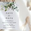Eucalyptus Leaves Save the Date, Wedding Stationery, Printable File, Edit Yourself, SH45
