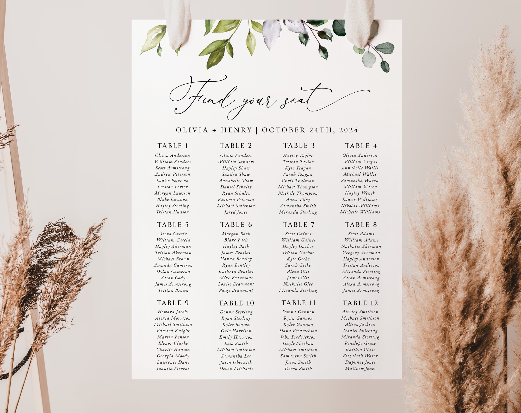 Eucalyptus Leaves Seating Chart, Wedding Sign, Printable File, Edit Yourself, SH45 Eucalyptus Leaves Seating Chart, Wedding Sign, Printable File, Edit Yourself, SH45