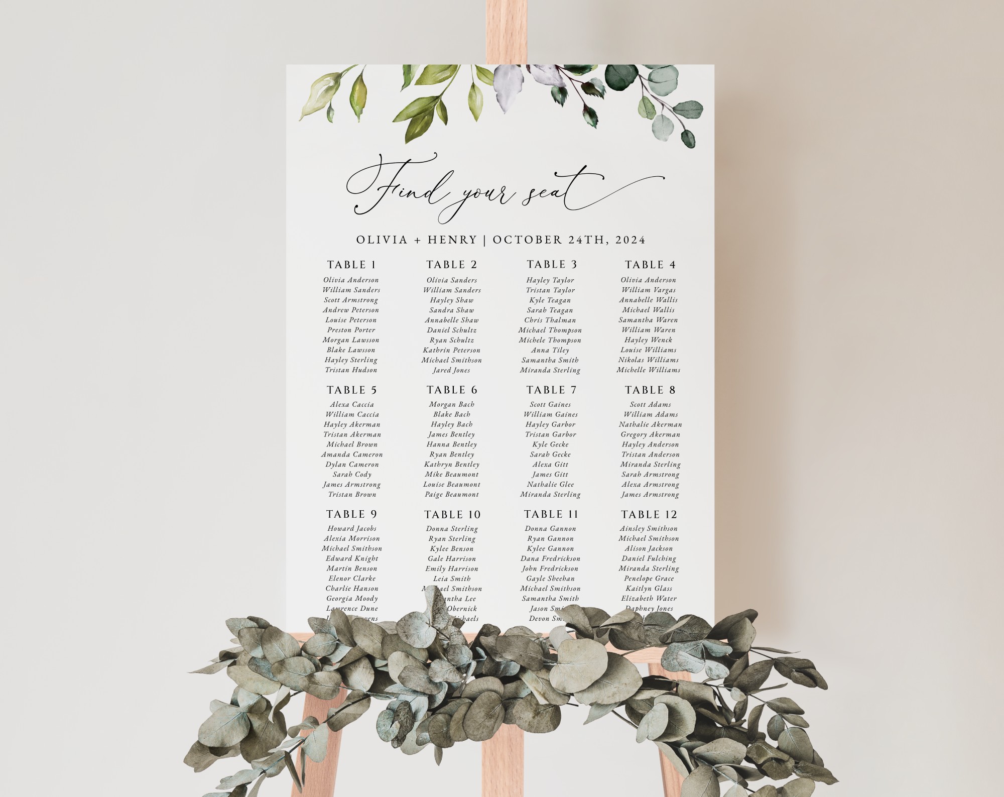 Eucalyptus Leaves Seating Chart, Wedding Sign, Printable File, Edit Yourself, SH45 Eucalyptus Leaves Seating Chart, Wedding Sign, Printable File, Edit Yourself, SH45