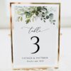 Eucalyptus Leaves Table Number Sign, Wedding Sign, Printable File, Edit Yourself, SH45