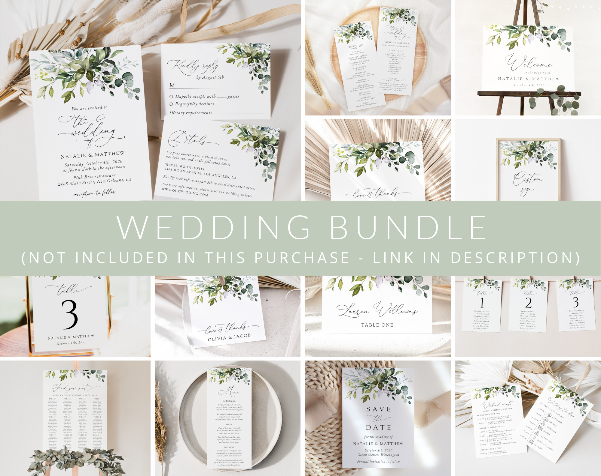 Eucalyptus Wedding fashion Signs, 10 Wedding Signs Bundle, Botanical Wedding Printable, Custom Wedding Signs, Eucalyptus Chart, Digital Download