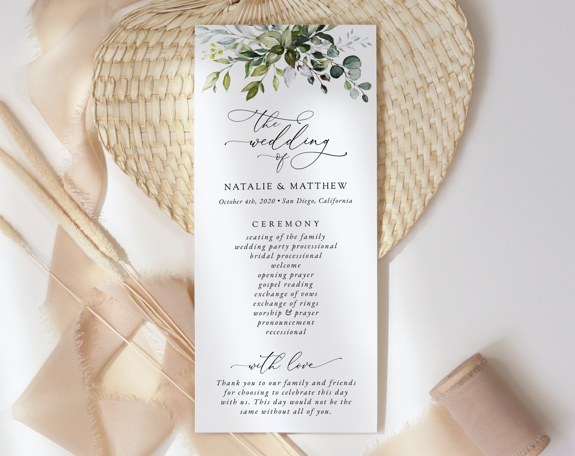 Eucalyptus Leaves Wedding Program, Wedding Stationery, Printable File, Edit Yourself, SH45 Eucalyptus Leaves Wedding Program, Wedding Stationery, Printable File, Edit Yourself, SH45