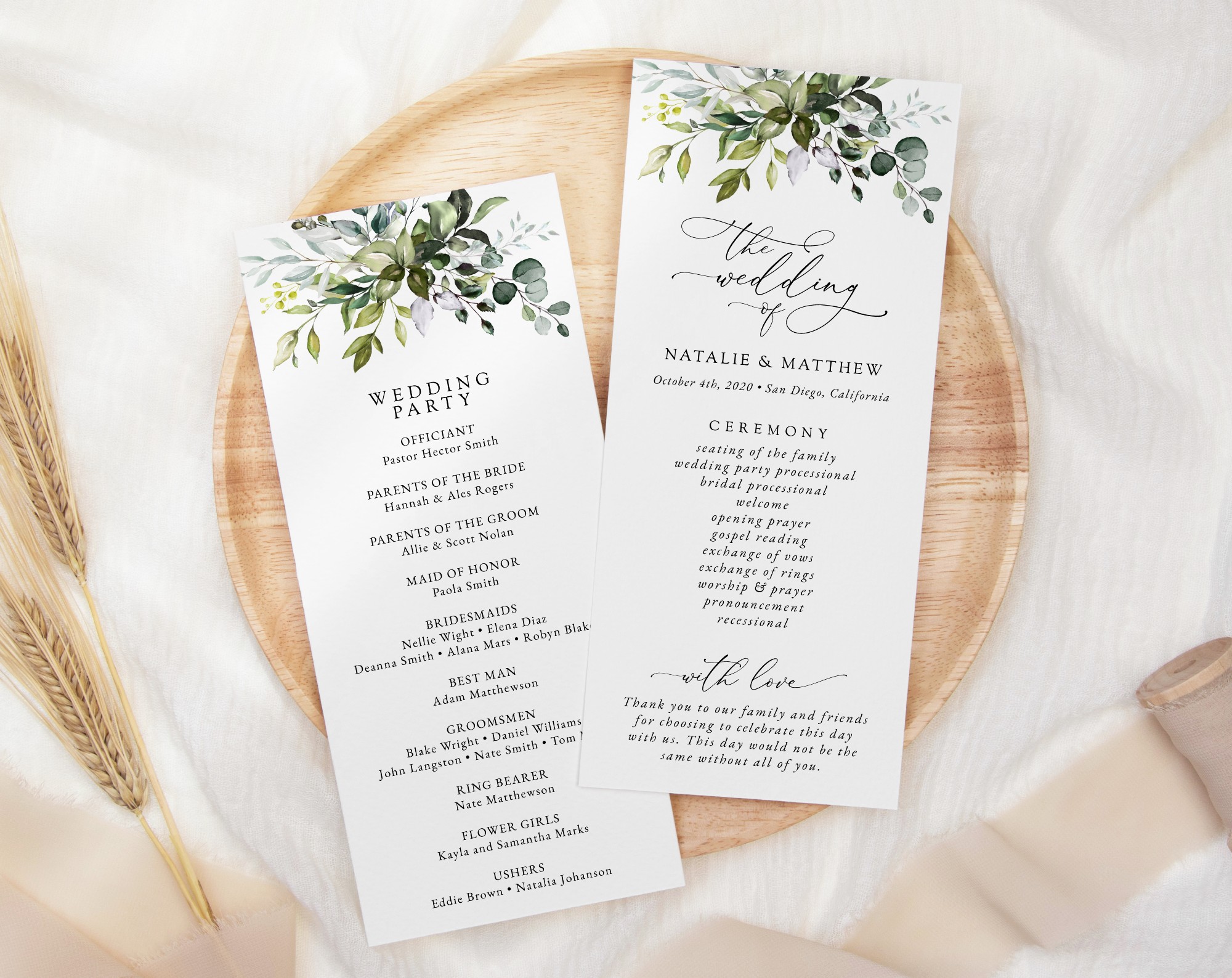 Eucalyptus Leaves Wedding Program, Wedding Stationery, Printable File, Edit Yourself, SH45 Eucalyptus Leaves Wedding Program, Wedding Stationery, Printable File, Edit Yourself, SH45
