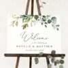 Eucalyptus Leaves Welcome Sign, Wedding Sign, Printable File, Edit Yourself, SH45