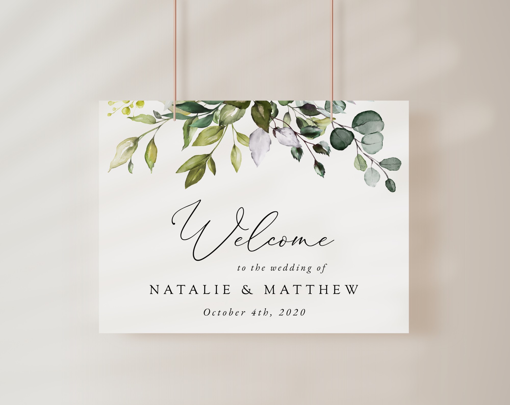 Eucalyptus Leaves Welcome Sign, Wedding Sign, Printable File, Edit Yourself, SH45
