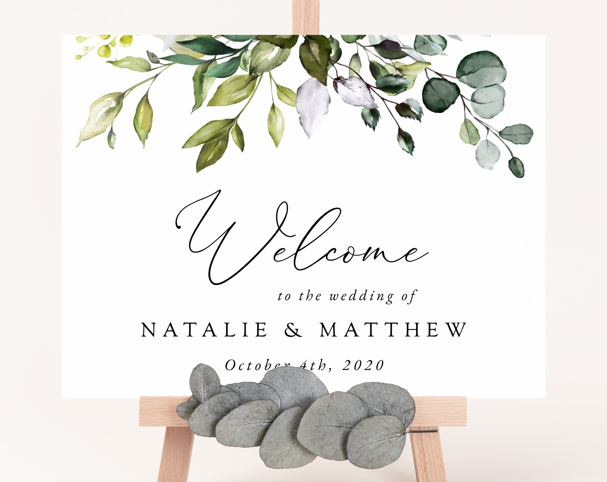 Eucalyptus Leaves Welcome Sign, Wedding Sign, Printable File, Edit Yourself, SH45