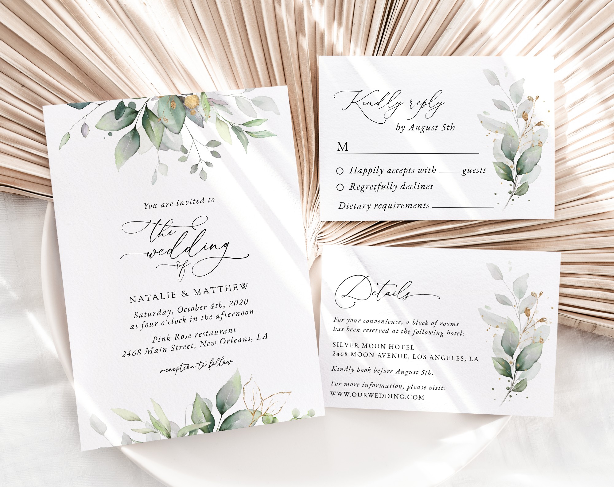 Greenery and Gold Wedding Invitation Suite, Wedding Stationery, Printable File, Edit Yourself, SH46 Greenery and Gold Wedding Invitation Suite, Wedding Stationery, Printable File, Edit Yourself, SH46