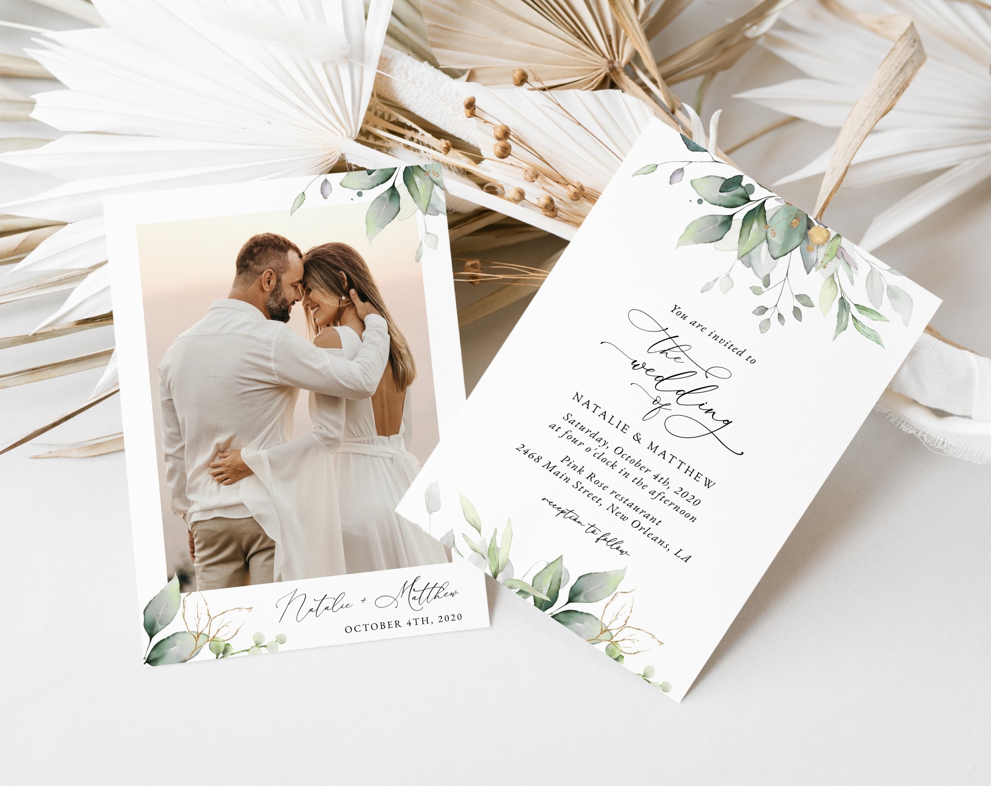 Greenery and Gold Wedding Invitation Suite, Wedding Stationery, Printable File, Edit Yourself, SH46 Greenery and Gold Wedding Invitation Suite, Wedding Stationery, Printable File, Edit Yourself, SH46