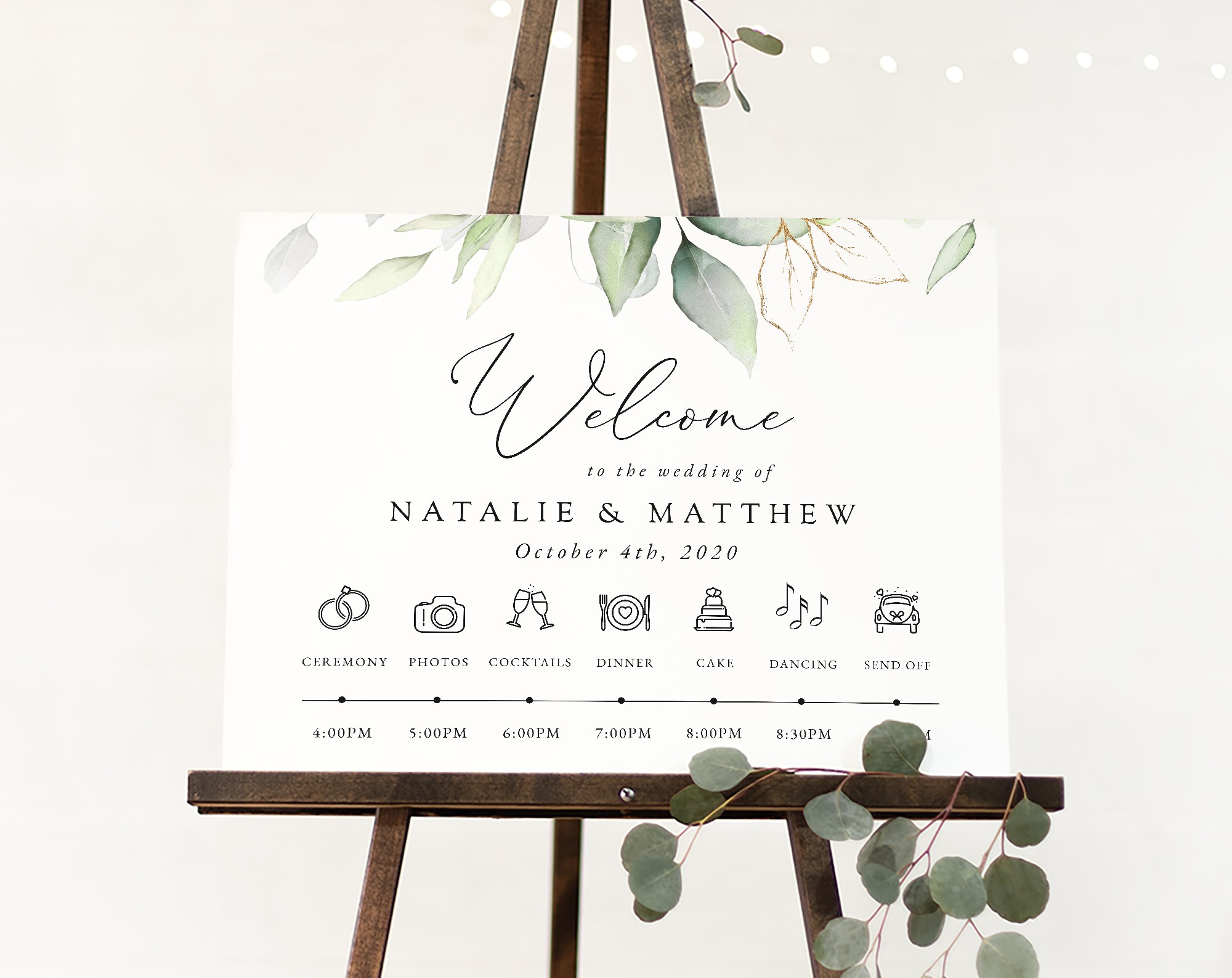 Greenery and Gold Order of Events Sign, Welcome Sign, Printable File, Edit Yourself, SH46 Greenery and Gold Order of Events Sign, Welcome Sign, Printable File, Edit Yourself, SH46