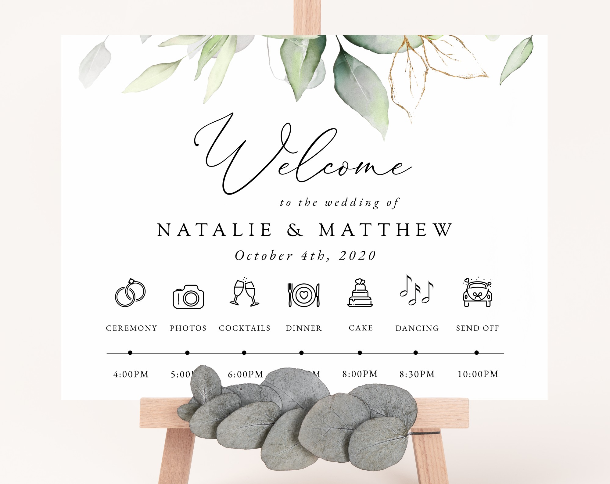 Greenery and Gold Order of Events Sign, Welcome Sign, Printable File, Edit Yourself, SH46 Greenery and Gold Order of Events Sign, Welcome Sign, Printable File, Edit Yourself, SH46