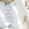 Greenery and Gold Save the Date, Wedding Stationery, Printable File, Edit Yourself, SH46